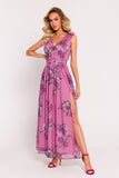 Elegant Chiffon Maxi Dress with High Slit and V-Neckline