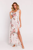 Elegant Chiffon Maxi Dress with High Slit and Belt