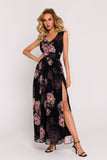 Elegant Chiffon Maxi Dress with High Slit and Ruffles