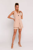 Elegant Polish Fabric Vest with Button Closure and Pockets