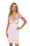 Elegant Pink Chemise with Semi-Transparent Neckline