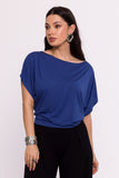 Elegant Viscose Knit Blouse with Pleated Hem and Bat Sleeves