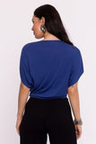 Elegant Viscose Knit Blouse with Pleated Hem and Bat Sleeves