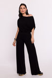 Elegant Viscose Knit Blouse with Pleated Hem and Bat Sleeves