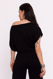 Elegant Viscose Knit Blouse with Pleated Hem and Bat Sleeves