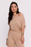 Elegant Viscose Knit Blouse with Pleated Hem Detail
