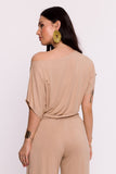 Elegant Viscose Knit Blouse with Pleated Hem Detail