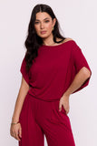 Elegant Viscose Knit Blouse with Pleated Hem Details