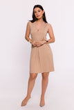 Chic Viscose Knit Mini Dress with V-Neck and Unique Overlap