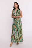 Elegant Maxi Dress with Original Print and V-Neckline