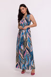 Elegant Maxi Dress with V-Neck and Unique Print