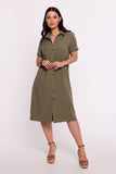 Elegant Short Sleeve Shirt Dress with Pockets