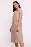Elegant Short Sleeve Shirt Dress with Pockets and Collar