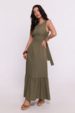 Elegant Open Back Maxi Dress with Ruffle Hem