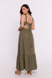 Elegant Open Back Maxi Dress with Ruffle Hem