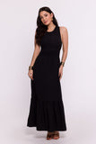Sophisticated Maxi Dress with Open Back and Ruffle Hem