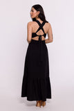 Sophisticated Maxi Dress with Open Back and Ruffle Hem