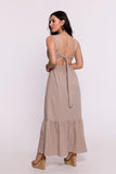Sophisticated Maxi Dress with Open Back and Ruffle Hem