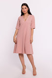 Elegant Trapezoid Dress with Short Sleeves and Pockets