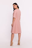 Elegant Trapezoid Dress with Short Sleeves and Pockets