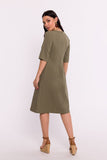 Elegant Trapezoid Fabric Dress with Short Sleeves and Pockets