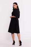 Elegant Trapezoid Fabric Dress with Short Sleeves and Pockets