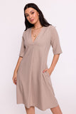 Elegant Trapezoid Fabric Dress with Pockets and Zipper