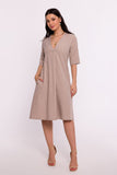 Elegant Trapezoid Fabric Dress with Pockets and Zipper