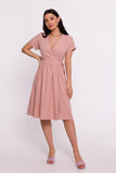 Elegant Envelope Dress with Flared Bottom and Short Sleeves