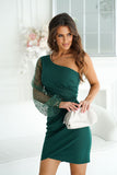 Asymmetrical Mini Dress with Sequin Sleeve Detail