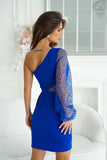 Asymmetrical Mini Dress with Sequin One-Shoulder Sleeves