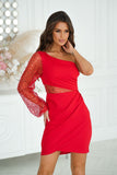 Asymmetrical Mini Dress with Sequin One-Shoulder Sleeves