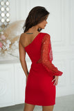 Asymmetrical Mini Dress with Sequin One-Shoulder Sleeves