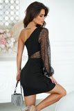 Asymmetrical Mini Dress with Sequin Sleeves for Elegance