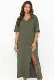 Charming Short Sleeve Long Dress with Elegant Slit