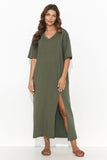 Charming Short Sleeve Long Dress with Elegant Slit