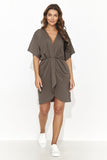 Elegant Short Kimono Dress with Drawstring Waist and Glitter Detail