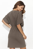 Elegant Short Kimono Dress with Drawstring Waist and Glitter Detail