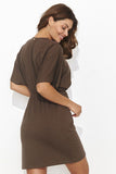 Elegant Short Kimono Dress with Drawstring Waistline