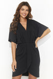 Elegant Short Kimono Dress with Drawstring Waistline