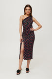 Charming Printed Knit Midi Dress with High Slit and Creases