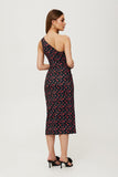 Charming Printed Knit Midi Dress with High Slit and Creases