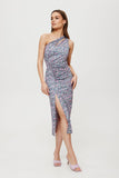 Charming Printed Midi Dress with High Slit and Side Creases