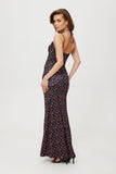 Elegant Printed Tuba-Style Maxi Dress with Neck Tie
