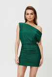 Asymmetrical Metallic Knit Mini Dress with Unique Details