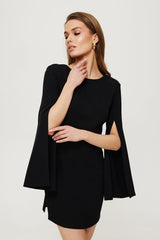 Elegant Mini Dress with Unique Neckline and Long Sleeves - black / M
