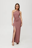 Elegant Knitted Dress with Metallic Thread and High Slit