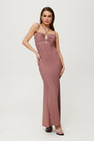 Maxi Dress with Metallic Knit and Unique Neckline Ties