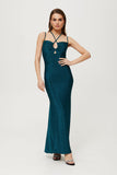 Striking Metallic Knit Maxi Dress with Romantic Neckline