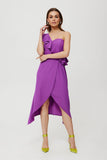 Elegant One-Shoulder Dress with Ruffle Detail and Whalebones